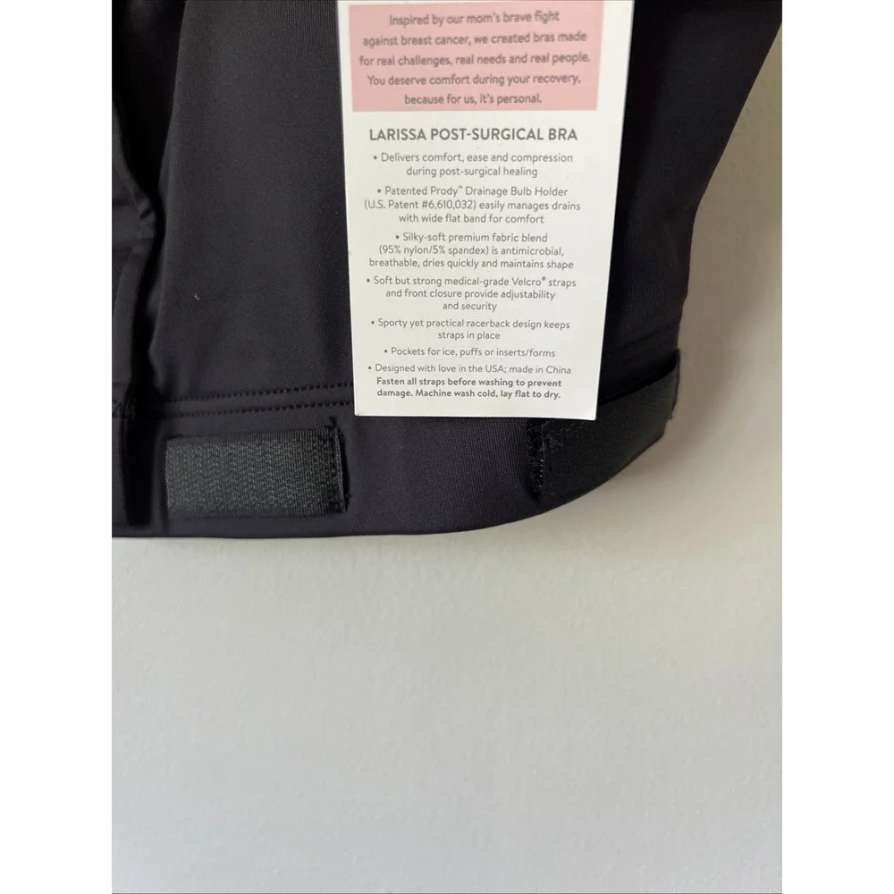 heart&core Larissa Bra Post-Surgery Bra Drainage Bulb and Storage Black Medium